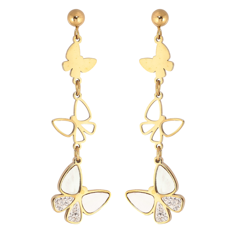 Сережки Xuping TTM Stainless Steel колір 14К пусети «Метелики з кристалами та перламутровими вставками» фото №5