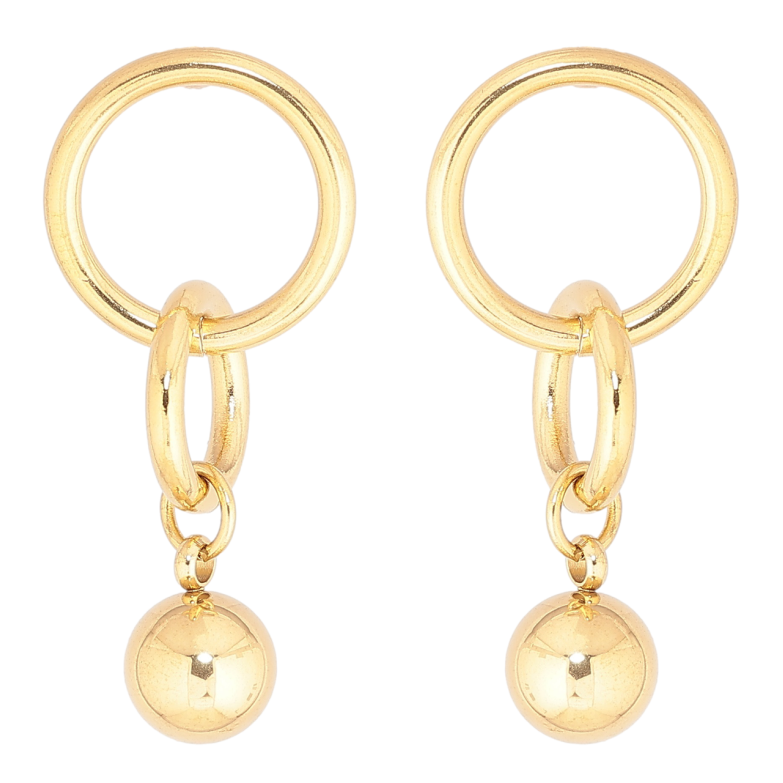 Серьги Xuping TTM Stainless Steel цвет 14К пусеты Колечки с подвесками шариками фото №1 Серьги Xuping TTM Stainless Steel цвет 14К пусеты Колечки с подвесками шариками фото №1