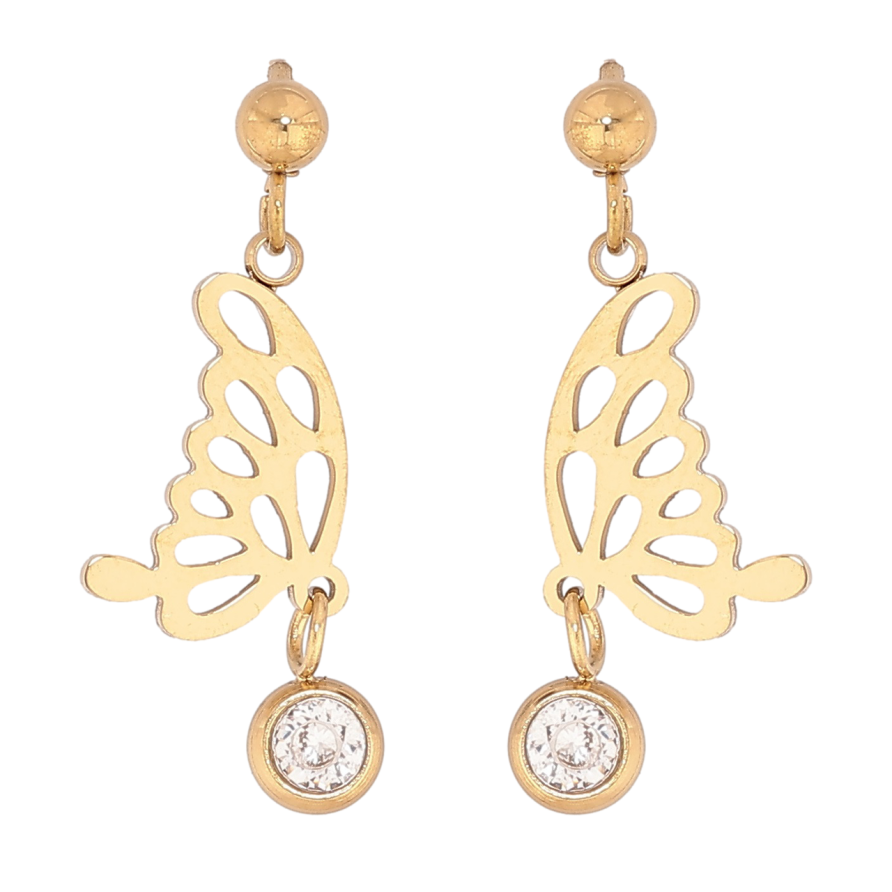 Сережки Xuping TTM Stainless Steel колір 14К пусети «Метелики з кристалами» фото №1 Сережки Xuping TTM Stainless Steel колір 14К пусети «Метелики з кристалами» фото №1