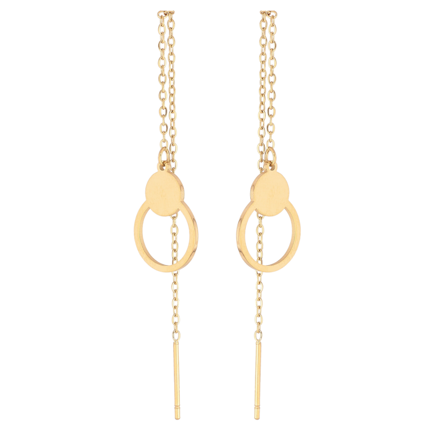 Сережки Xuping TTM Stainless Steel колір 14К протяжки «Кола на ланцюжку» фото №1