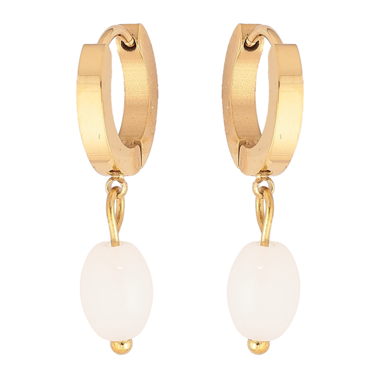 Серьги Xuping TTM Stainless Steel цвет 14К подвески на колечках Белые бусины фото №1