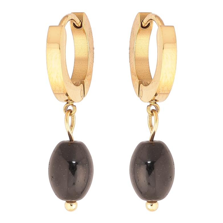 Серьги Xuping TTM Stainless Steel цвет 14К подвески на колечках Черные бусины фото №1