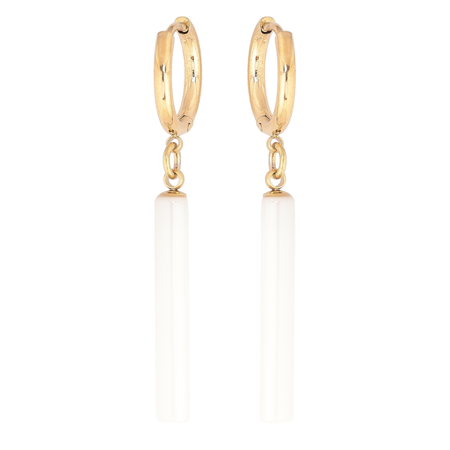 Сережки Xuping TTM Stainless Steel колір 14К підвіски на колечках «Підвіски з білої кераміки» фото №1 Сережки Xuping TTM Stainless Steel колір 14К підвіски на колечках «Підвіски з білої кераміки» фото №1