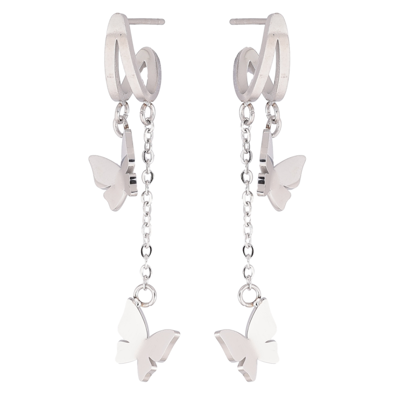Сережки Xuping TTM Stainless Steel колір Родій пусети «Підвіски метелики» фото №6