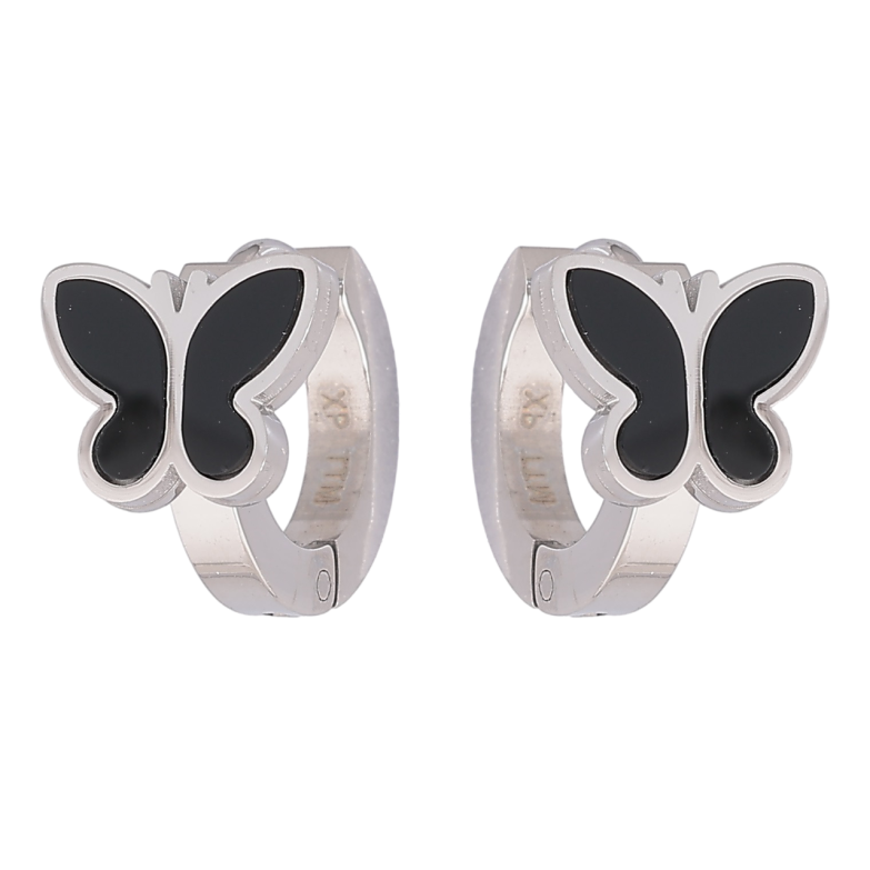 Сережки Xuping TTM Stainless Steel колір Родій колечка «Метелики з чорними вставками» фото №1