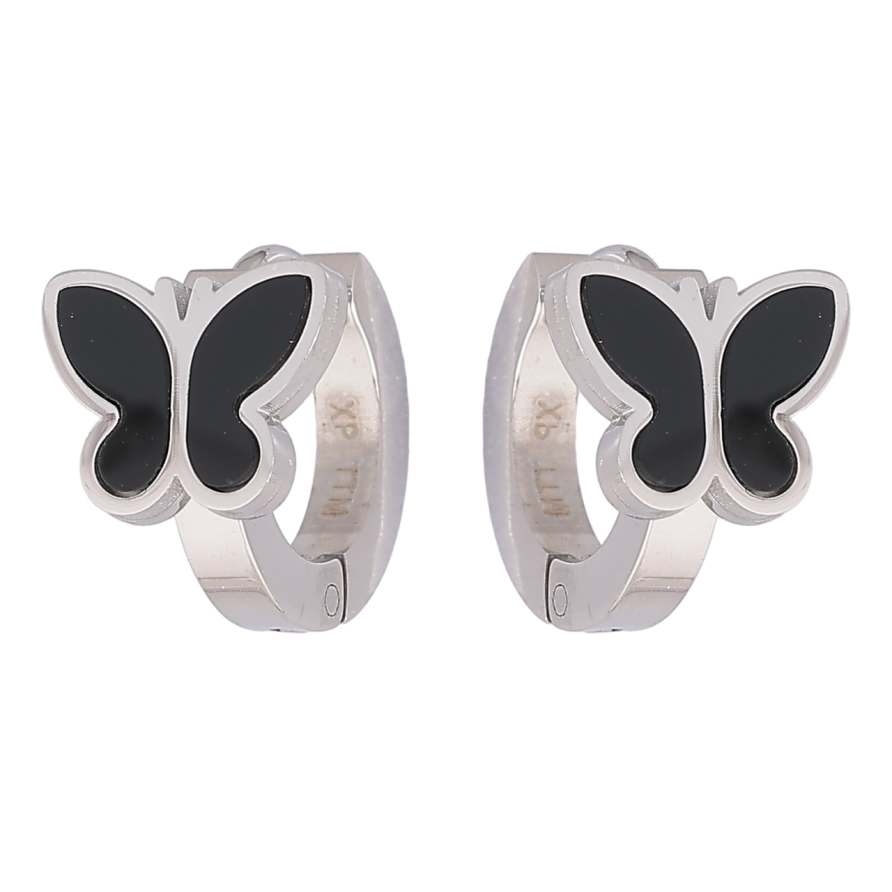 Сережки Xuping TTM Stainless Steel колір Родій колечка «Метелики з чорними вставками» фото №1