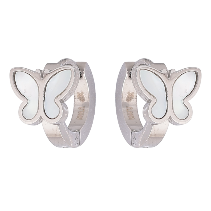 Серьги Xuping TTM Stainless Steel цвет Родий колечки Бабочки с перламутровыми вставками фото №16