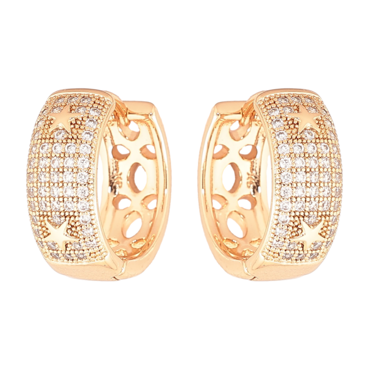 Сережки Xuping Позолота 18K колечка «Інкрустація кристалами з зірками» фото №8 Сережки Xuping Позолота 18K колечка «Інкрустація кристалами з зірками» фото №8