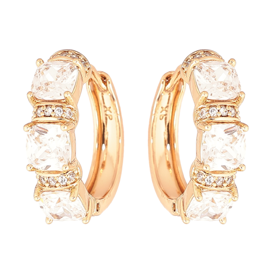 Сережки Xuping Позолота 18K колечка «Візерунок з кристалами» фото №1 Сережки Xuping Позолота 18K колечка «Візерунок з кристалами» фото №1