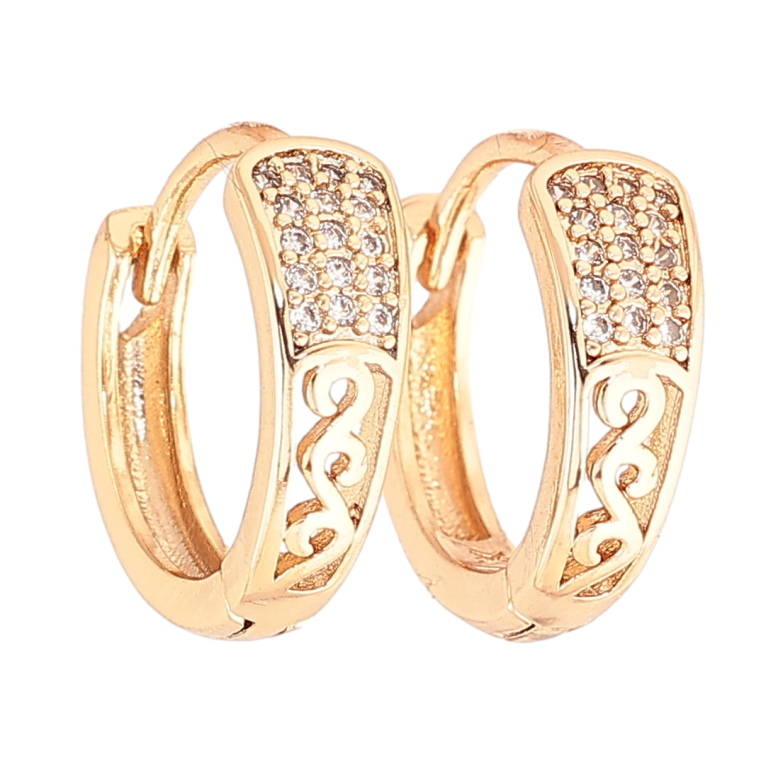 Сережки Xuping Позолота 18K колечка «Різьблений візерунок з кристалами» фото №1