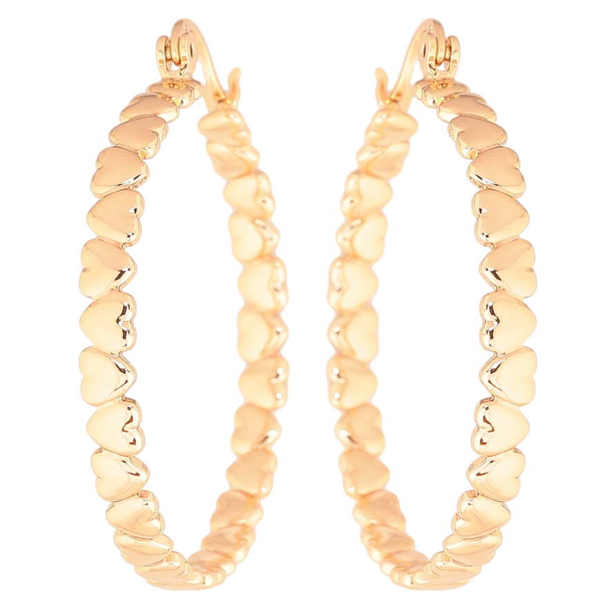 Серьги Xuping Позолота 18K кольца (конго) Узор сердечки ø 3.5см фото №1 Серьги Xuping Позолота 18K кольца (конго) Узор сердечки ø 3.5см фото №1