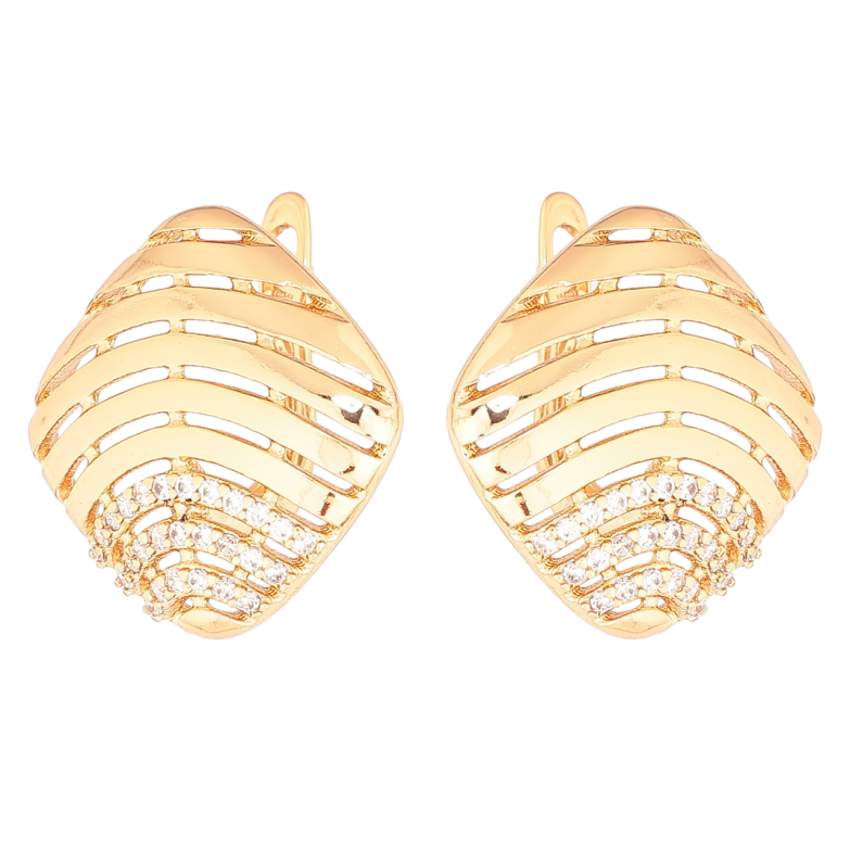 Сережки Xuping Позолота 18K англійський замок «Різьблені ромби з кристалами» фото №1