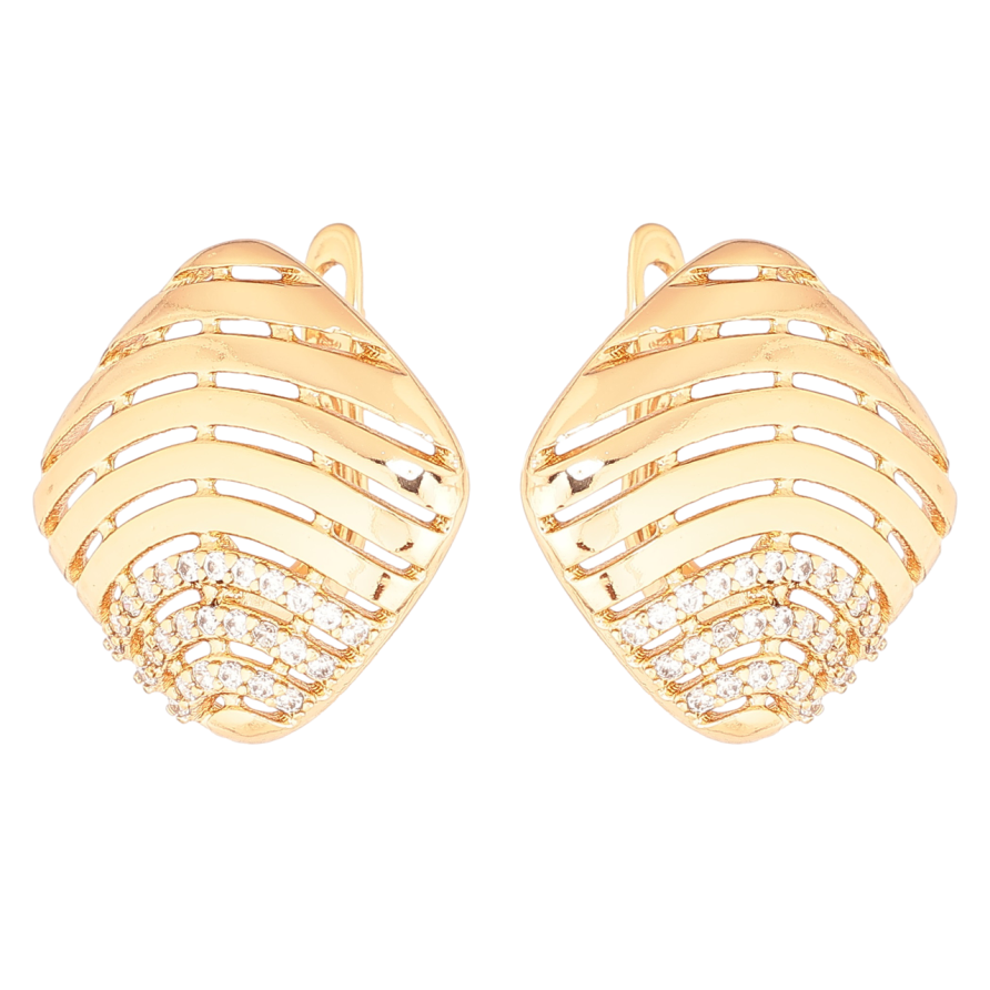 Сережки Xuping Позолота 18K англійський замок «Різьблені ромби з кристалами» фото №1 Сережки Xuping Позолота 18K англійський замок «Різьблені ромби з кристалами» фото №1