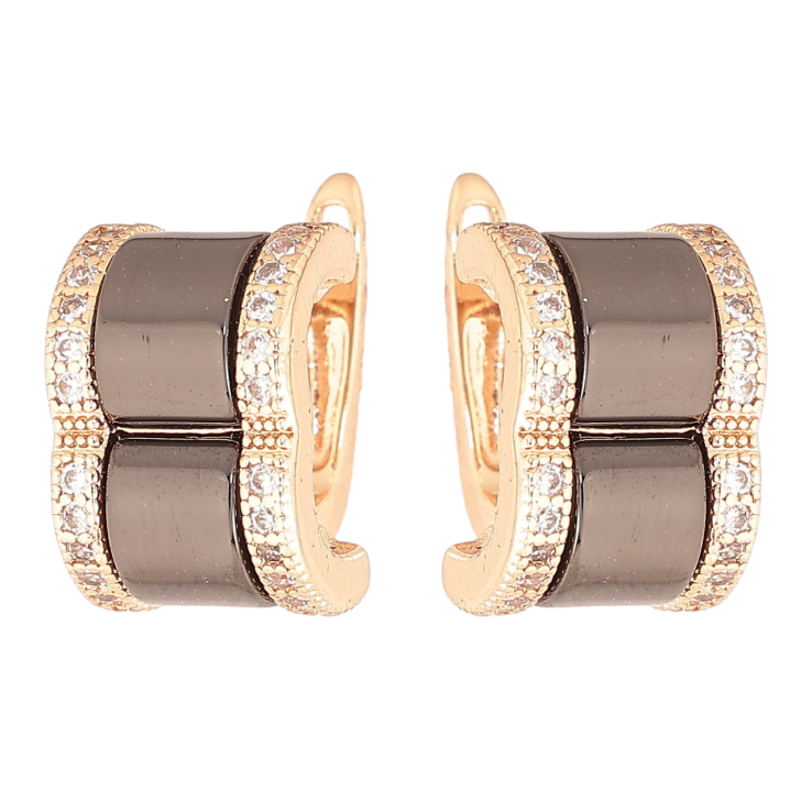 Серьги Xuping Позолота 18K английский замок Вставки черной керамики с дорожками кристаллов фото №19