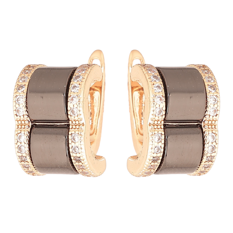 Серьги Xuping Позолота 18K английский замок Вставки черной керамики с дорожками кристаллов фото №1 Серьги Xuping Позолота 18K английский замок Вставки черной керамики с дорожками кристаллов фото №1