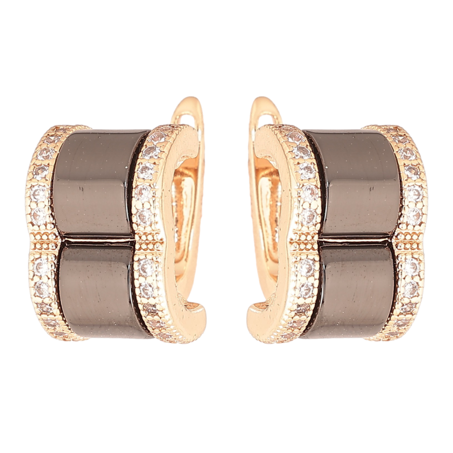 Серьги Xuping Позолота 18K английский замок Вставки черной керамики с дорожками кристаллов фото №1 Серьги Xuping Позолота 18K английский замок Вставки черной керамики с дорожками кристаллов фото №1