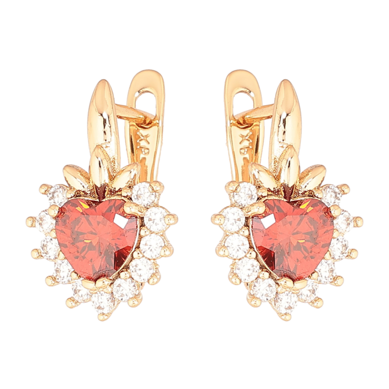 Сережки Xuping Позолота 18K англійський замок «Кришталеві ягідки з червоними кристалами» фото №8