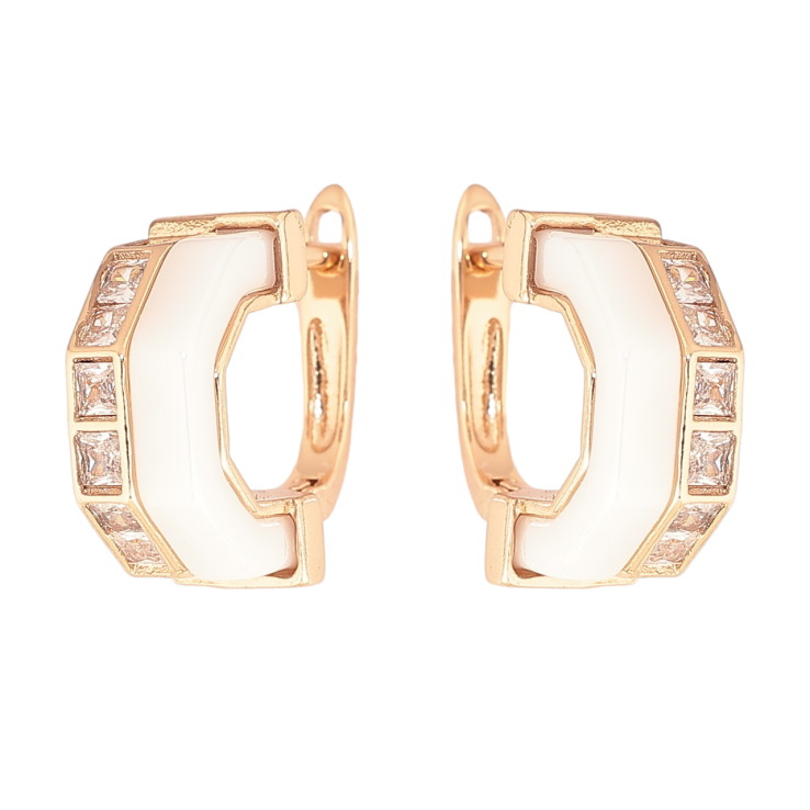 Серьги Xuping Позолота 18K английский замок Белая керамика с дорожками кристаллов фото №15