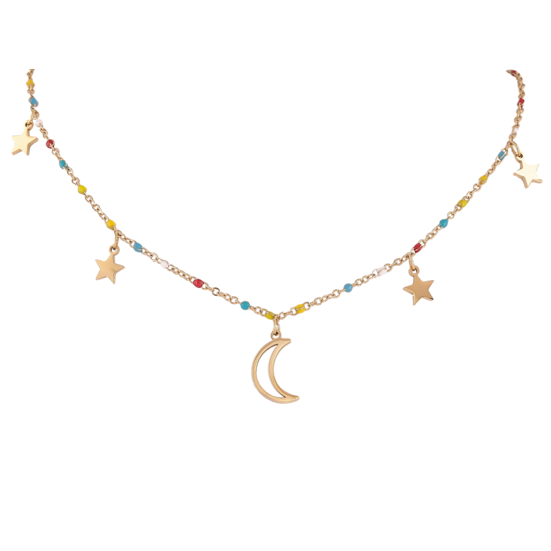 Підвіски на ланцюжку Xuping ТТМ Stainless Steel колір 14К «Місяць з зірками» довжина 40-45см х 1.5мм фото №1 Підвіски на ланцюжку Xuping ТТМ Stainless Steel колір 14К «Місяць з зірками» довжина 40-45см х 1.5мм фото №1