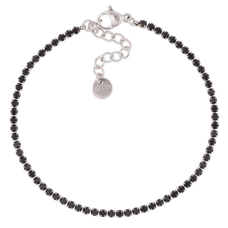 Браслет Xuping ТТМ Stainless Steel цвет Родий Дорожка черных кристаллов с доп.цеп 17.5-21см х 2мм фото №1