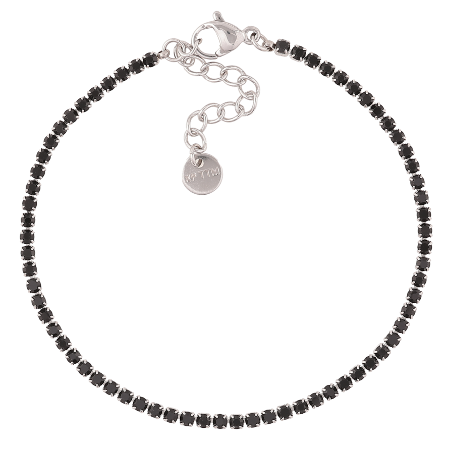 Браслет Xuping ТТМ Stainless Steel колір Родій «Доріжка чорних кристалів» з доп.ланц. 17.5-21см х 2мм фото №1