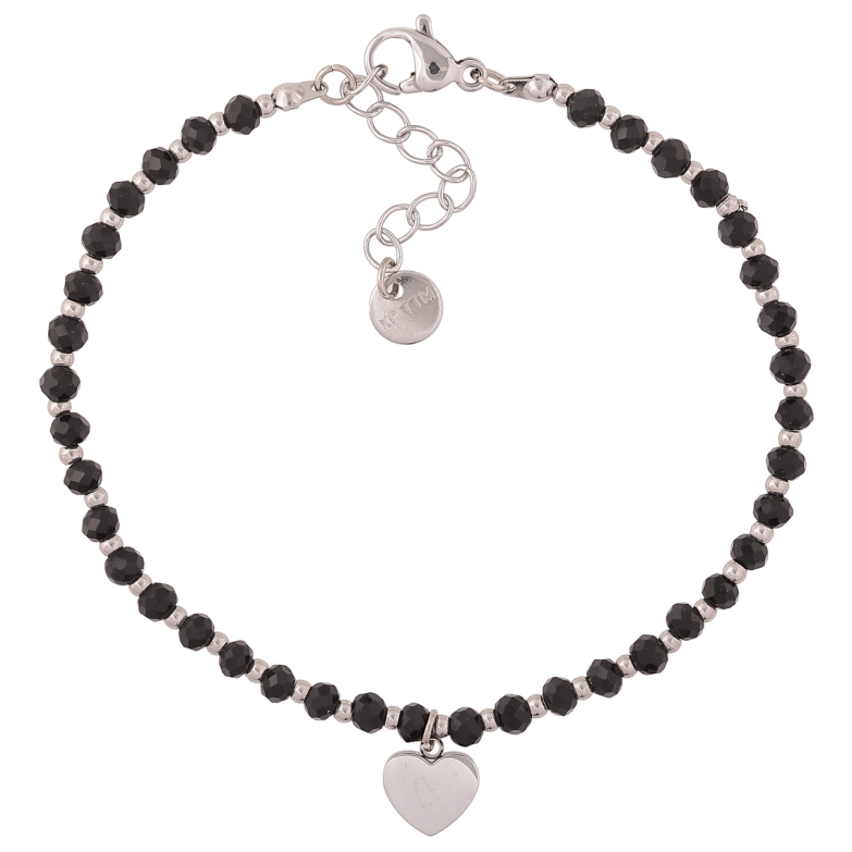 Браслет Xuping ТТМ Stainless Steel цвет Родий Черно-серебристые бусины с сердечком с доп.цеп 17.5-20см х 3мм фото №2