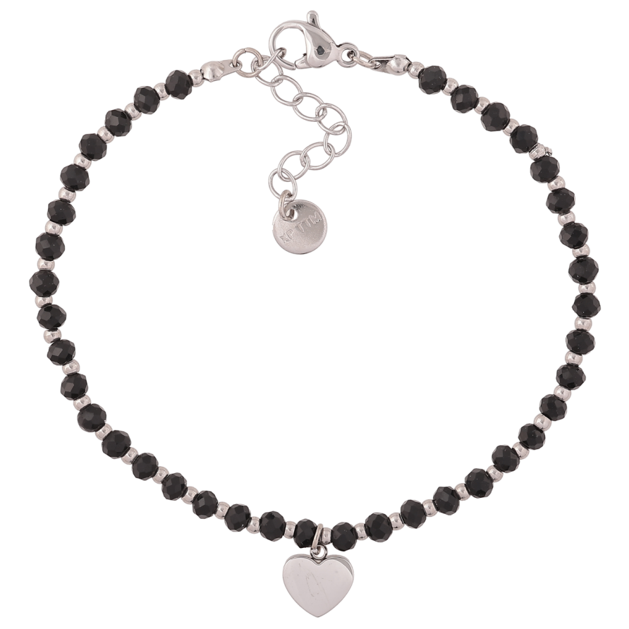 Браслет Xuping ТТМ Stainless Steel цвет Родий Черно-серебристые бусины с сердечком с доп.цеп 17.5-20см х 3мм фото №1