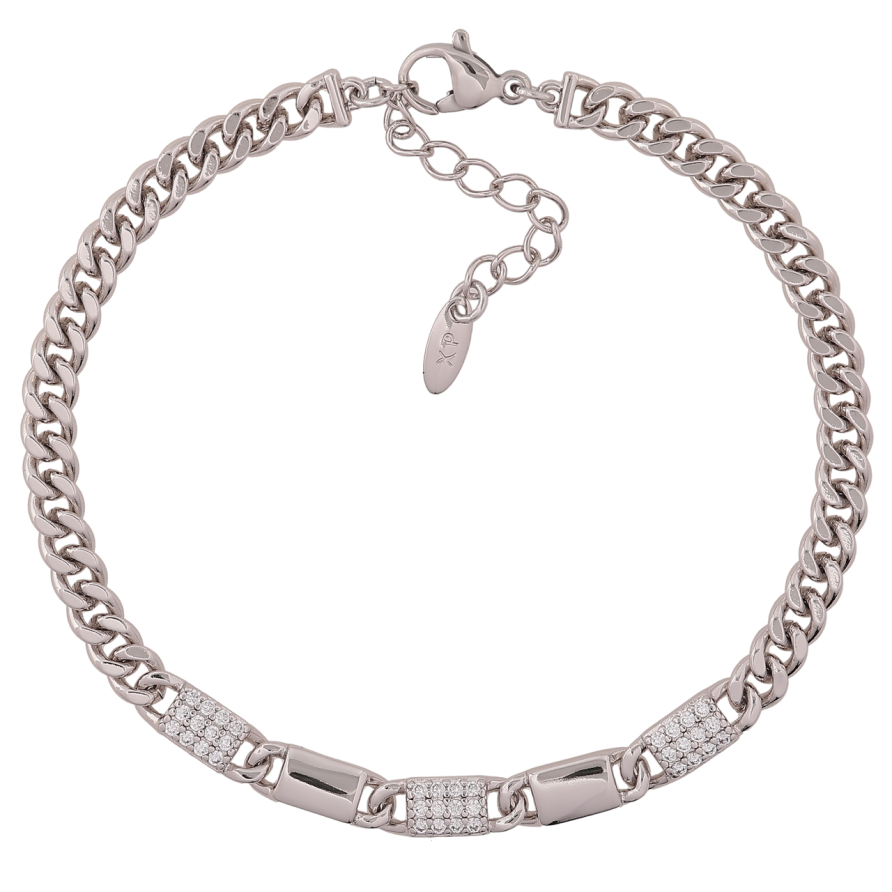 Браслет Xuping Родий Цепочка Панцирная с вставками длинна с доп. цепочкой 18.5-22см х 4.5мм фото №1