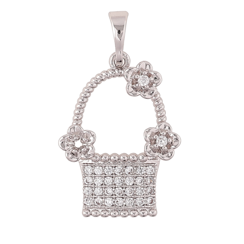 Кулон Xuping Родий Корзинка с цветочками и кристаллами для цепочки до 5мм фото №1