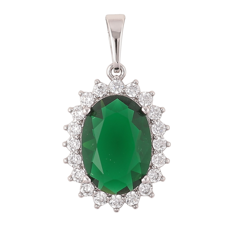 Кулон Xuping Родий Зеленый кристалл в обрамлении мелких для цепочки до 6мм фото №1 Кулон Xuping Родий Зеленый кристалл в обрамлении мелких для цепочки до 6мм фото №1