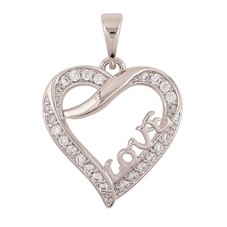 Кулон Xuping Родий Сердечки с кристаллами и надписью Love для цепочки до 5мм фото №4