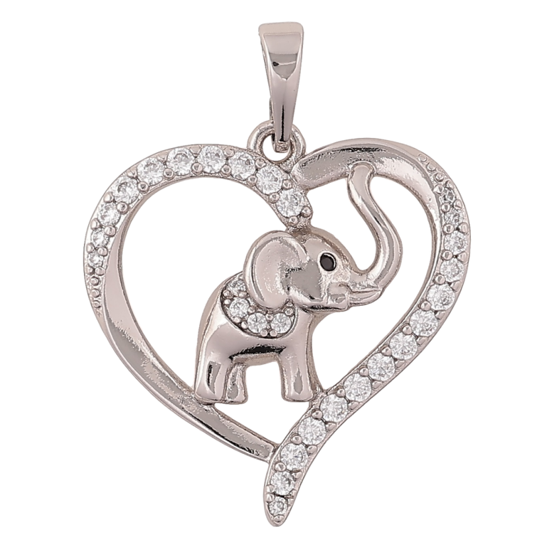 Кулон Xuping Родий Слоник в сердечке для цепочки до 6мм фото №1