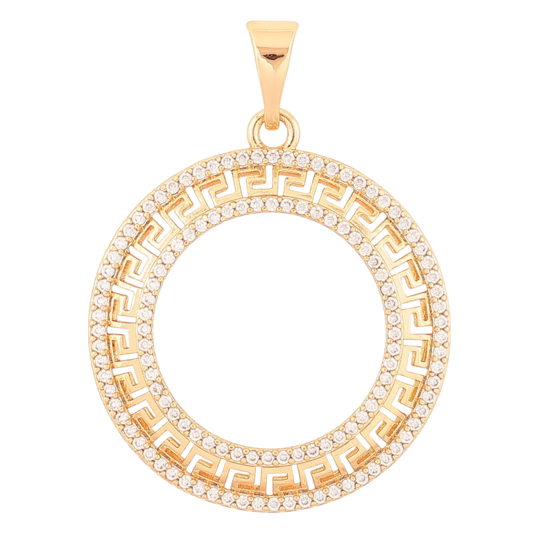 Кулон Xuping Позолота 18K «Колечко з грецьким візерунком і кристалами» для ланцюжка до 7мм фото №1 Кулон Xuping Позолота 18K «Колечко з грецьким візерунком і кристалами» для ланцюжка до 7мм фото №1