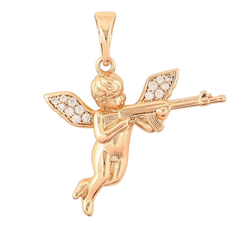 Кулон Xuping Позолота 18K «Янголятко з автоматом» для ланцюжка до 5мм фото №1 Кулон Xuping Позолота 18K «Янголятко з автоматом» для ланцюжка до 5мм фото №1