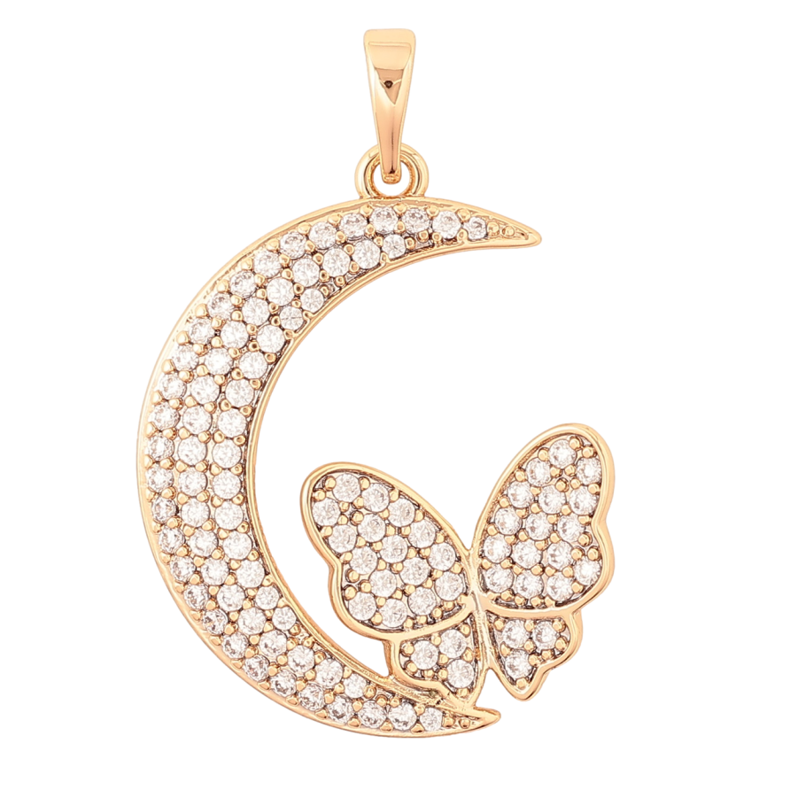 Кулон Xuping Позолота 18K Луна с бабочкой инкрустация кристаллами для цепочки до 6мм фото №1 Кулон Xuping Позолота 18K Луна с бабочкой инкрустация кристаллами для цепочки до 6мм фото №1
