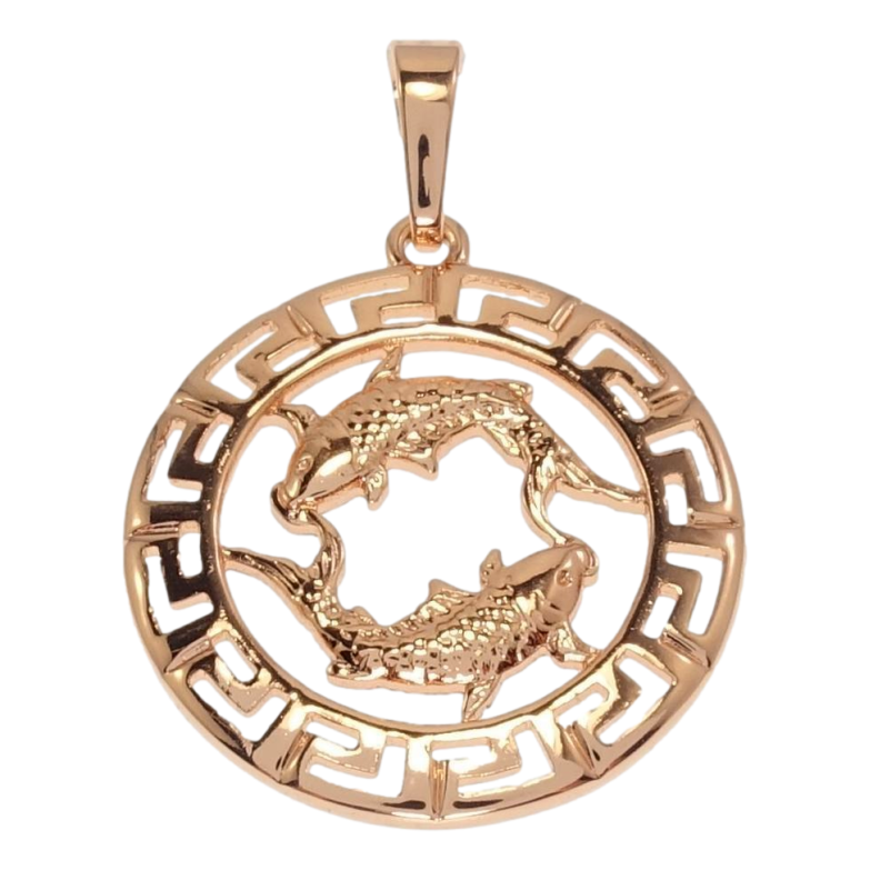 Кулон Xuping Позолота РО Круглый Медальон Знак Зодиака Рыбы с меандровым узором фото №1 Кулон Xuping Позолота РО Круглый Медальон Знак Зодиака Рыбы с меандровым узором фото №1