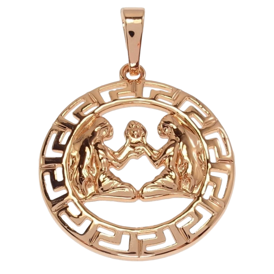 Кулон Xuping Позолота РО Круглый Медальон Знак Зодиака Близнецы с меандровым узором фото №1