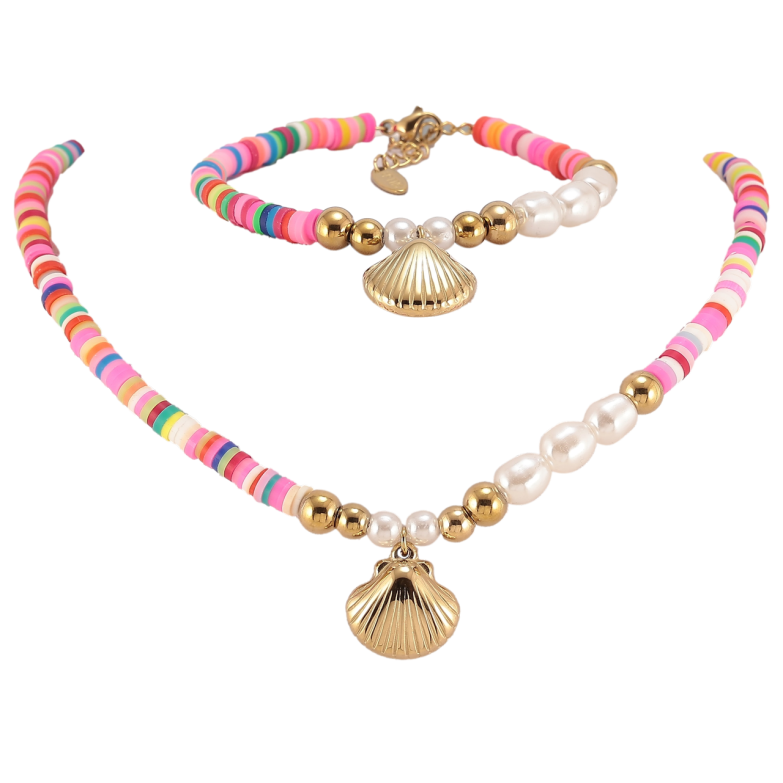 Набор детский Xuping TTM Stainless Steel Цвет 14К Колье Браслет Цветные бусины размер 39-44см, Бр 16-19см фото №1