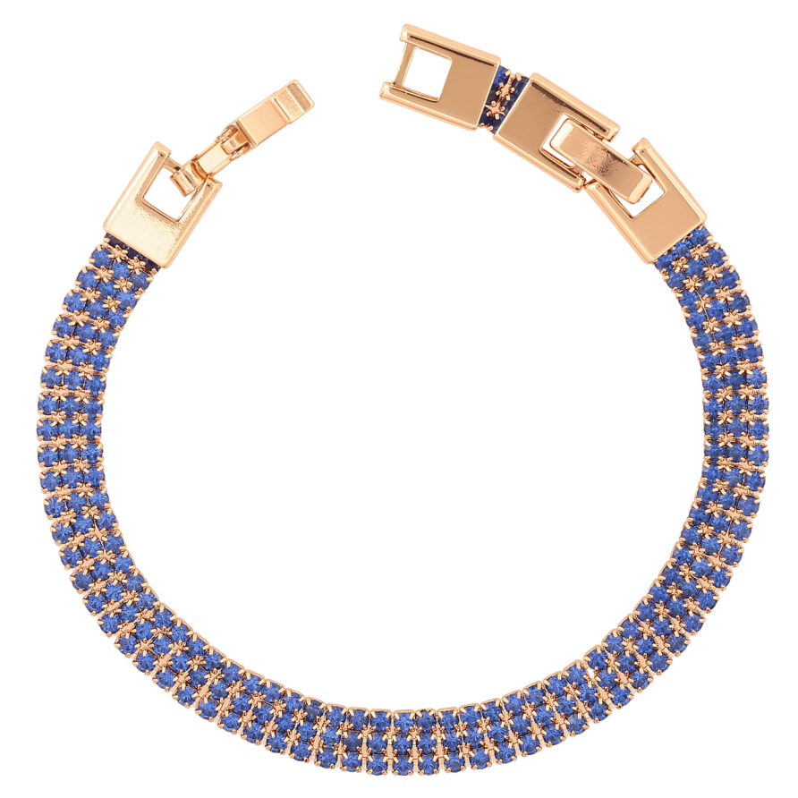 Браслет Xuping Позолота 18K Синие кристаллы в три ряда размер с доп. замком 17,19см х 6мм фото №1