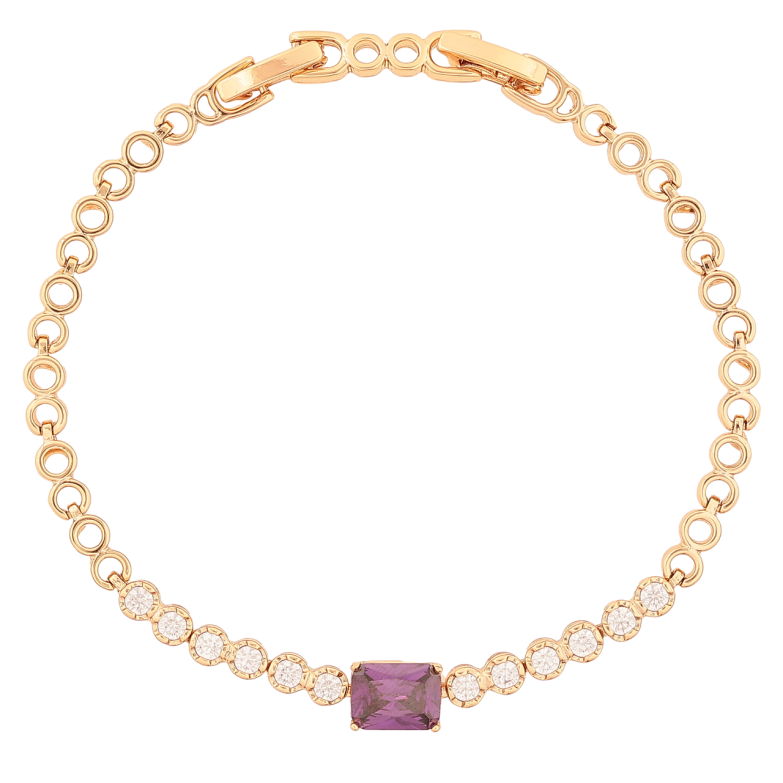 Браслет Xuping Позолота 18K Узор с сиреневым кристаллом размер с доп. замком 17,19см х 4-6мм фото №1 Браслет Xuping Позолота 18K Узор с сиреневым кристаллом размер с доп. замком 17,19см х 4-6мм фото №1