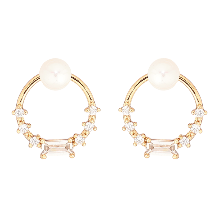 Сережки Xuping Позолота 18K пусети «Колечка з кристалами та перлинами» фото №7