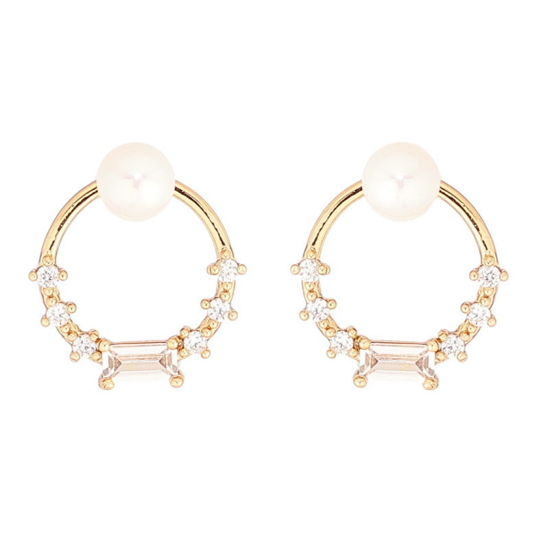 Серьги Xuping Позолота 18K пусеты Колечки с кристаллами и жемчужинами фото №2