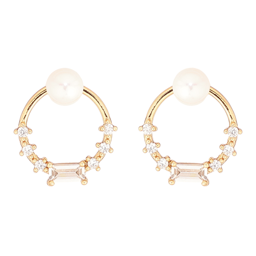 Сережки Xuping Позолота 18K пусети «Колечка з кристалами та перлинами» фото №1