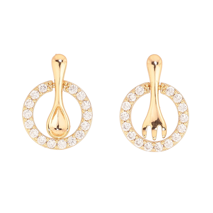 Сережки Xuping Позолота 18K пусети «Ложка з виделкою в колечках кристалів» фото №20