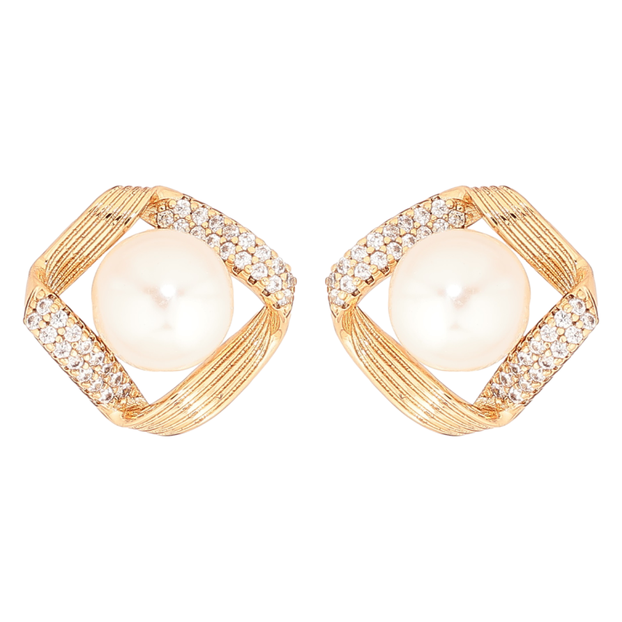 Сережки Xuping Позолота 18K пусети «Ромби з інкрустацією кристалами та перлинами» фото №1