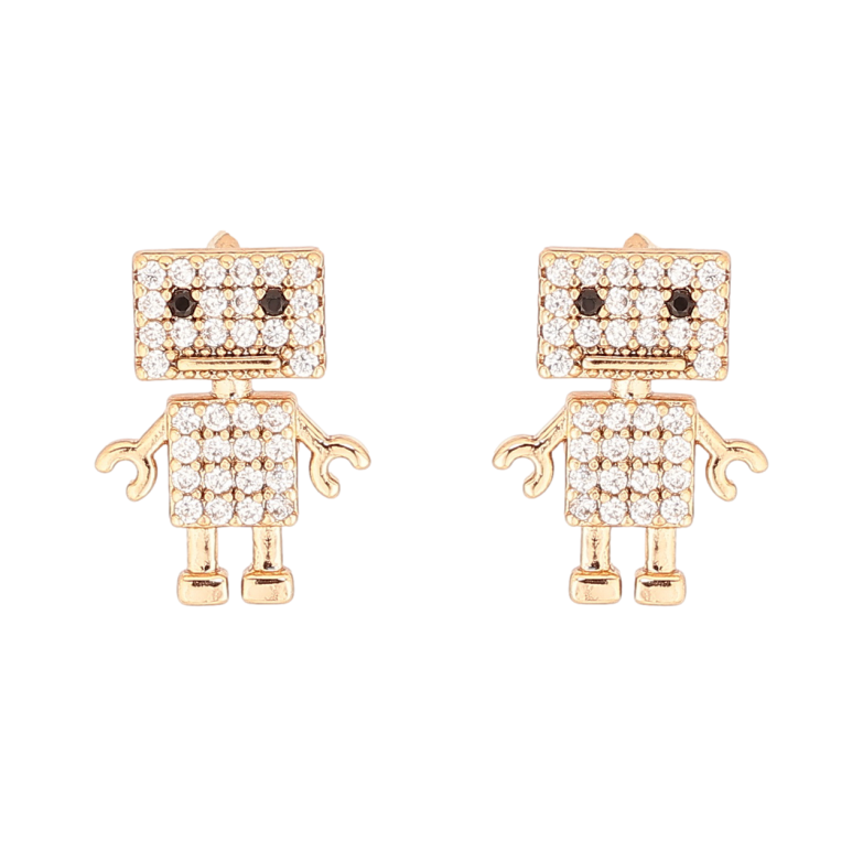 Серьги Xuping Позолота 18K пусеты Роботы с инкрустацией кристаллами фото №1