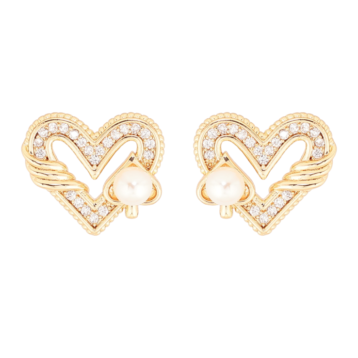 Сережки Xuping Позолота 18K пусети «Сердечка з кристалами та перловими піками» фото №18