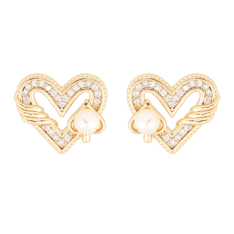 Сережки Xuping Позолота 18K пусети «Сердечка з кристалами та перловими піками» фото №1 Сережки Xuping Позолота 18K пусети «Сердечка з кристалами та перловими піками» фото №1