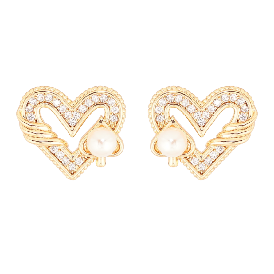 Сережки Xuping Позолота 18K пусети «Сердечка з кристалами та перловими піками» фото №1 Сережки Xuping Позолота 18K пусети «Сердечка з кристалами та перловими піками» фото №1