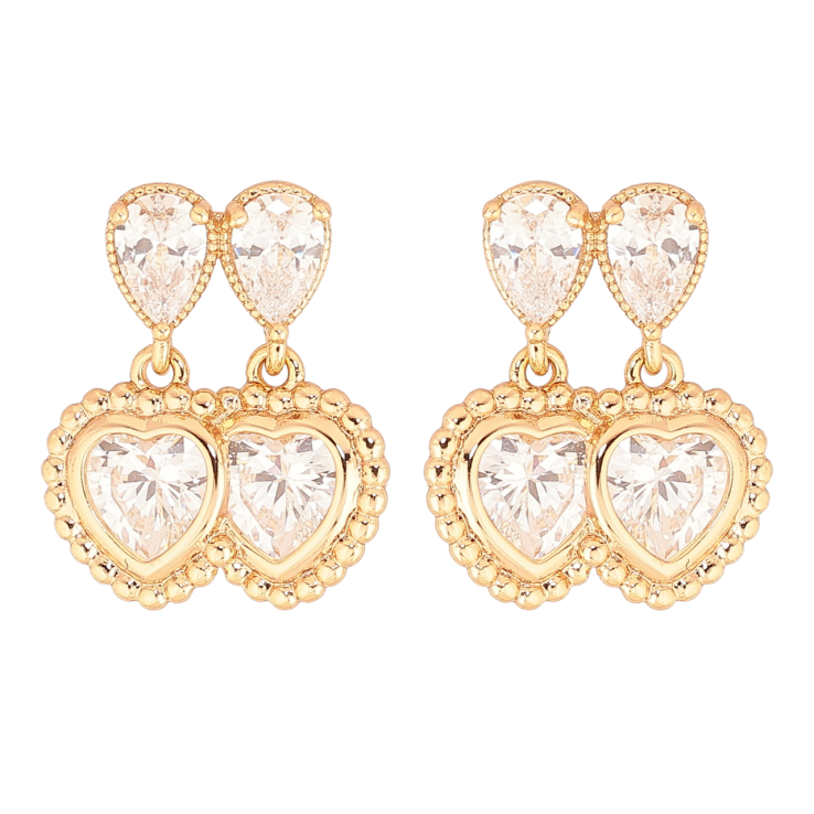 Сережки Xuping Позолота 18K пусети «Подвійні кристальні сердечка» фото №8